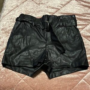 H&M Black High Waist Leather Shorts